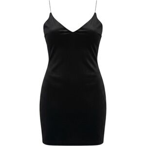 B. Smart Womens Black Velvet Bodycon Mini Dress V-Neck Spaghetti Strap Hoco
